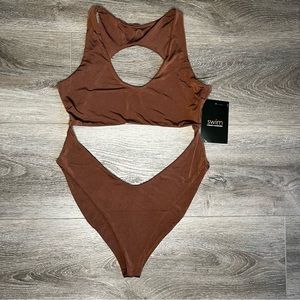 Naked Wardrobe Swim One Piece Swimsuit Chocolate Brown Size XL NWT